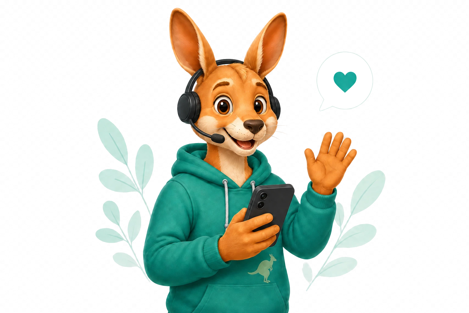 Kangur support mascot with a headset
